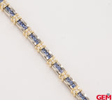 Tanzanite & Diamond White Yellow Gold 14k 585 Tennis Row Station Bracelet 7"