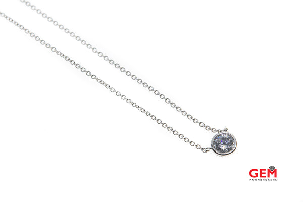 Cubic Zirconia Solitaire Bezel Set Pendant 925 Sterling Silver Necklace 18"