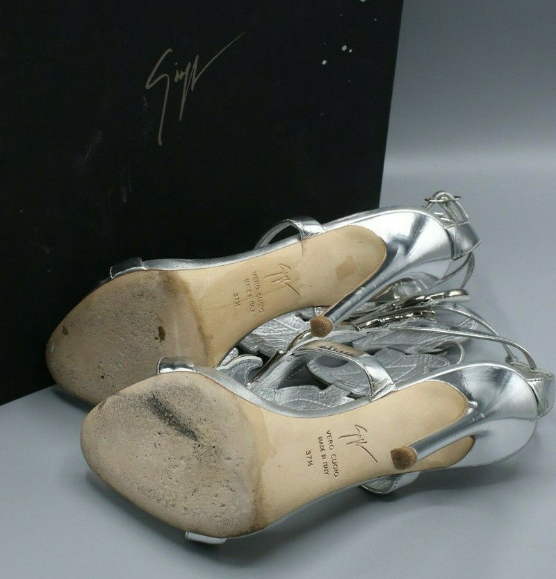 Giuseppe Zanotti Cruel Wing Metallic Silver Sandals Size 37.5 EUR/7 US