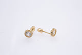 Milgrain Line Set Cubic Zirconia 5mm Studs 14K 585 Yellow Gold Pair of Earrings