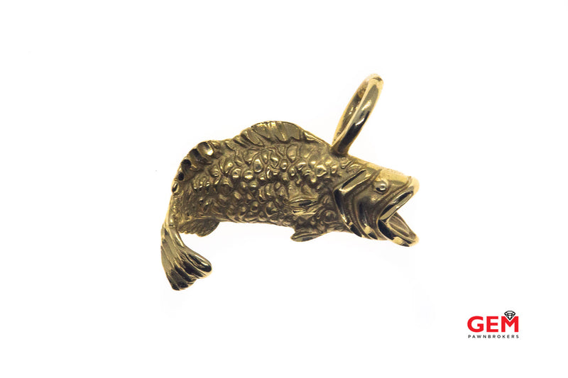 Yellow Gold Bass Trout Fish Fishing 14K Gold 585 Charm Pendant