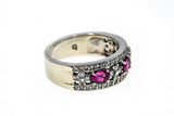 Pink Tourmaline & Diamond Cluster Band 14K 585 White Gold Ring Size 7