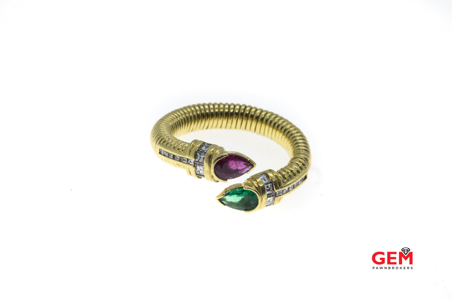 Natural Green Red Tourmaline Asscher Diamond Accent Bypass Wrap Band 1