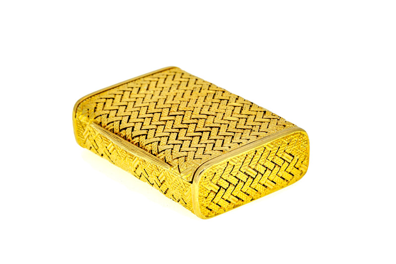 Vintage CB Weaved Basket Briefcase Medicine 18K 750 Yellow Gold Pill Box