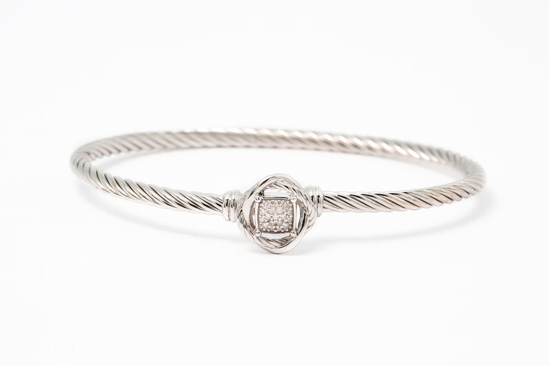 David Yurman 3mm Cable Link 925 Sterling Silver Infinity Diamond Bangle Bracelet