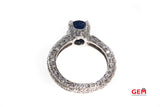Natural Blue Oval Sapphire & Eternity Diamond Pave 14K 585 White Gold Ring Size 8 1/2