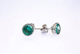 Teal Blue Cubic Zirconia Bezel Set Studs Solid 925 Sterling Silver Pair Earrings