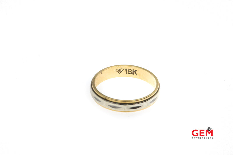 Flat Bezel 3.8mm Thin Engraved Wedding Band Solid 18K 750 White & Rose Gold Ring Size 6 1/2