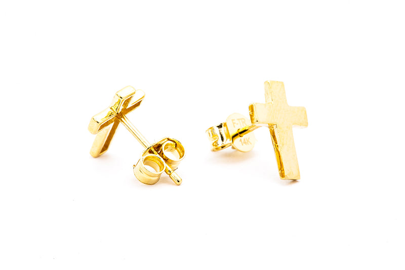 Plain Cross Religious Blank Stud Earrings 14k 585 Yellow Gold