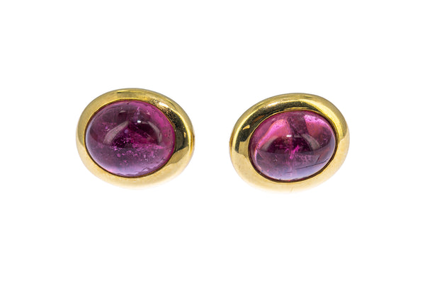 Natural Bezel Set Pink Tourmaline Shield 18K 750 Yellow Gold Pair of Earrings