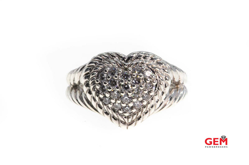Judith Ripka Diamonique Cubic Zirconia Heart Cable 925 Sterling Silver Ring Size 8