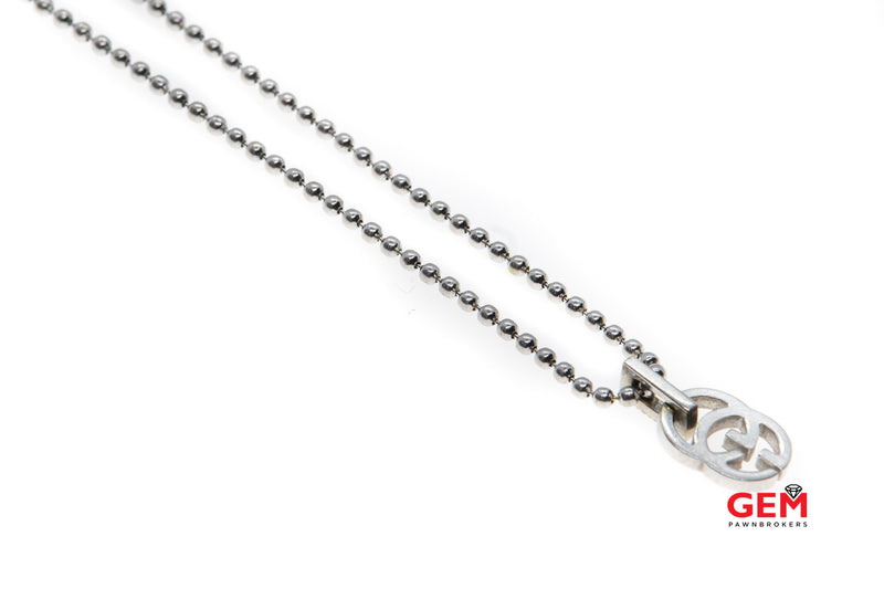 Gucci Beaded Chain Diamond GG Drop Pendant 18K 750 White Gold 18" Necklace