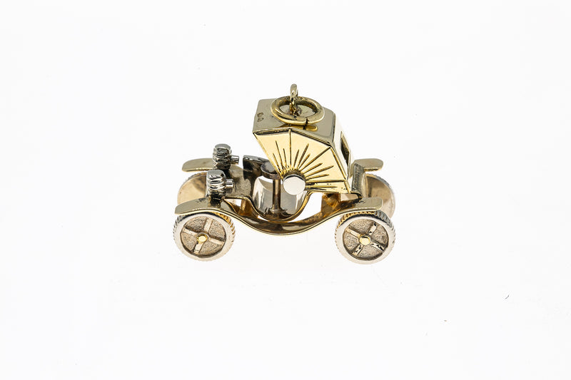 Antique Vintage 1900 Automobile Car Charm 14K 585 Yellow & White Gold Pendant