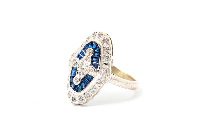 Diamond & Sapphire 18k 750 White Gold Cocktail Ring Size 6