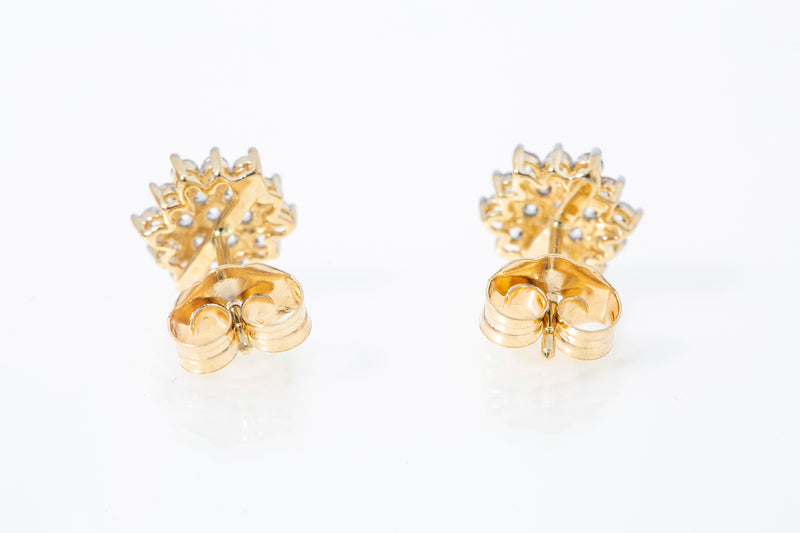 Cubic Zirconia CZ Round Cluster 14k 585 Yellow Gold Stud Post Earrings