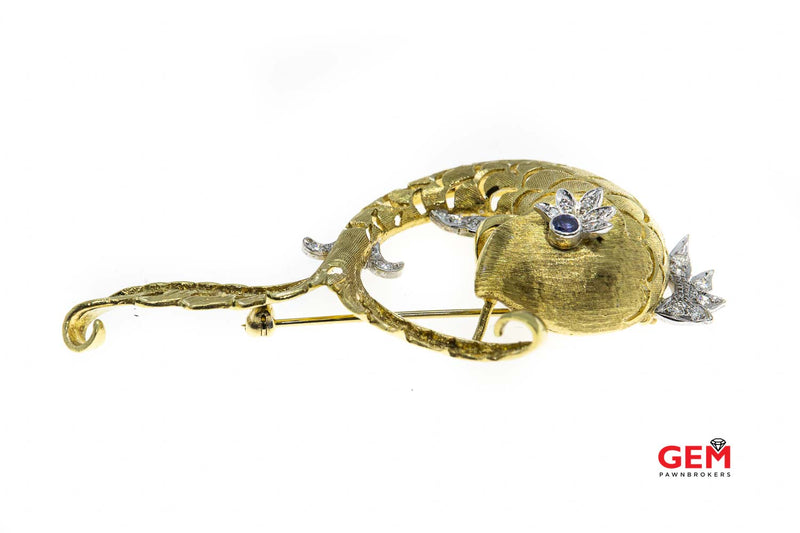Vintage Coy Fish Animal Diamond Sapphire Yellow Gold 18k 750 Lapel Pin Brooch