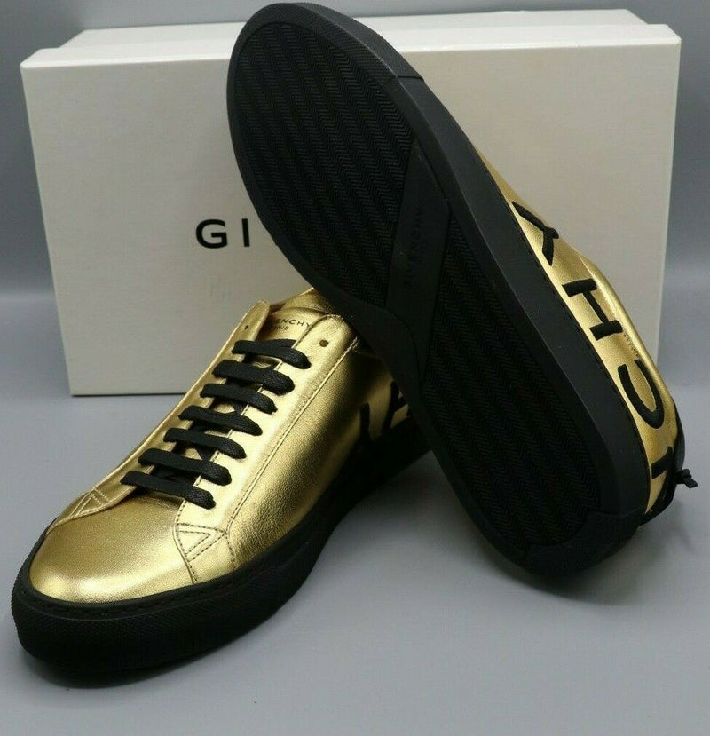 Givenchy Men's Gold and Black Leather Urban Street Logo Sneaker Size 10/43