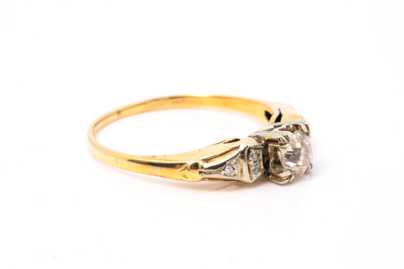 Antique Edwardian Diamond Solitaire Wedding Ring 14k 585 Yellow White Gold