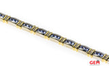 Tanzanite & Diamond White Yellow Gold 14k 585 Tennis Row Station Bracelet 7"