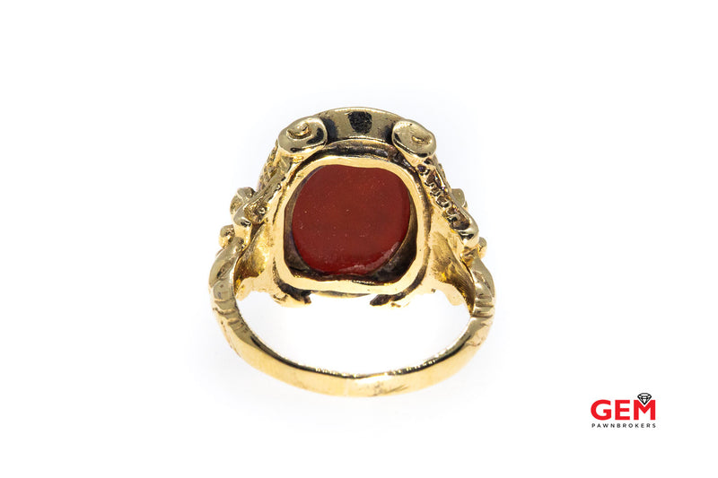 Vintage Carved Oval Carnelian Intaglio Band 12K 500 Yellow Gold Ring Size 6 3/4