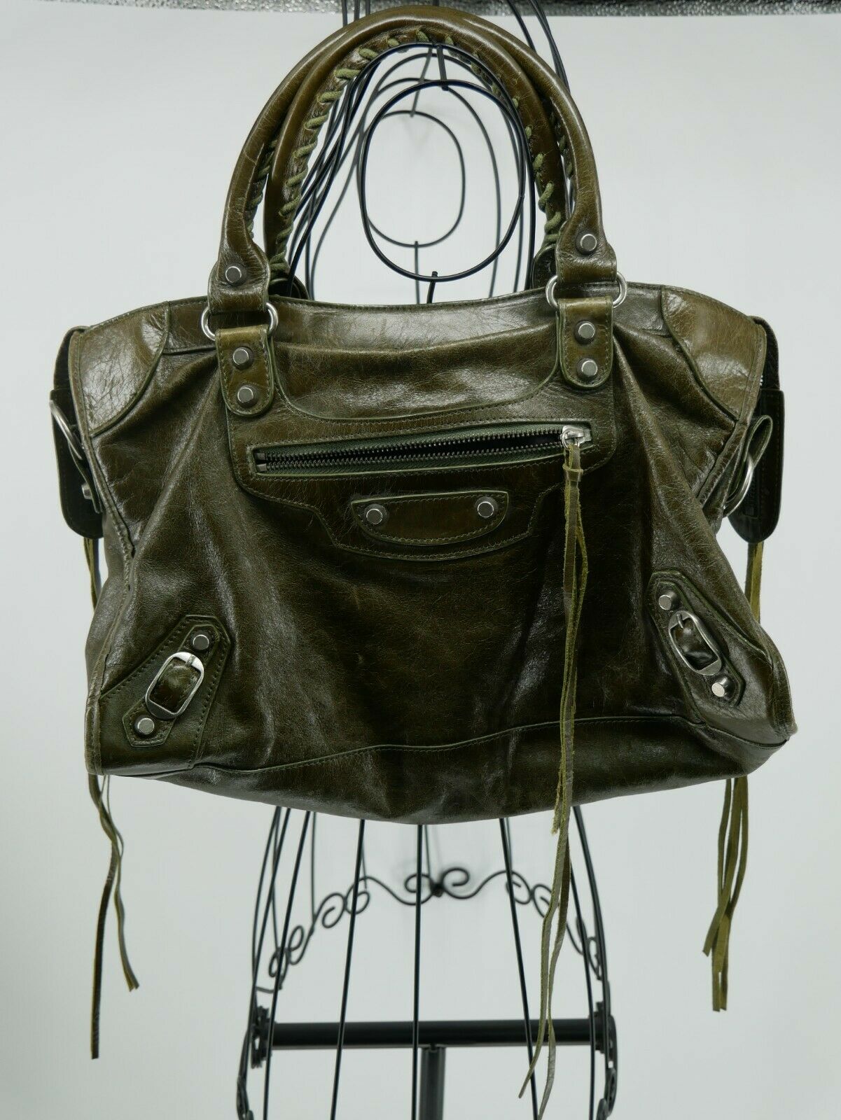 Balenciaga Paris Green Leather Tassels Handbag Made in ITALY No