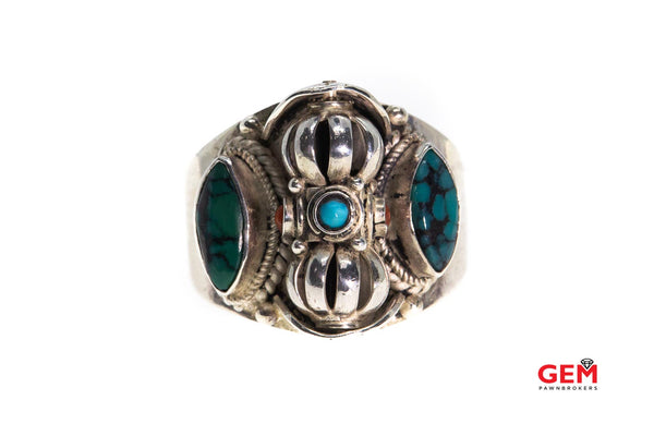 Turquoise Jasper Spinning Statement 925 Sterling Silver Ring Size 10