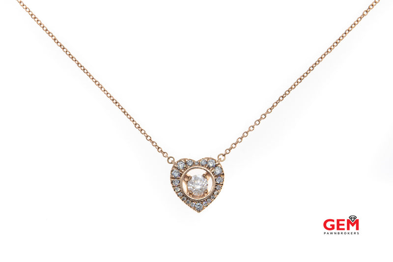 Magnificence 1/4 Ctw Heart Diamond Pave Pendant 14K 585 Rose Gold 18" Necklace