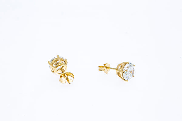 Round 7mm Cubic Zirconia Studs 14K 585 Yellow Gold Pair of CZ Earrings