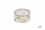 Gucci Icon Logo 9mm Wide Band 18K 750 White Gold GG Ring Size 6 1/2 EU 13