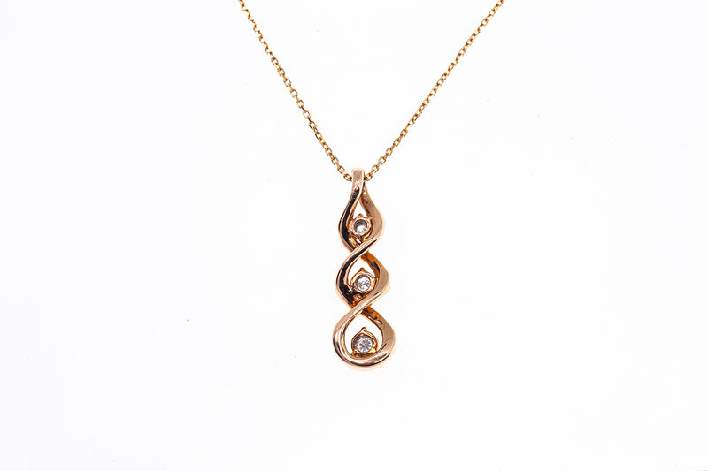 ZEI Diamond Swirl Pendant 10K & 14K Rose Gold Anchor Chain 16.5" Necklace