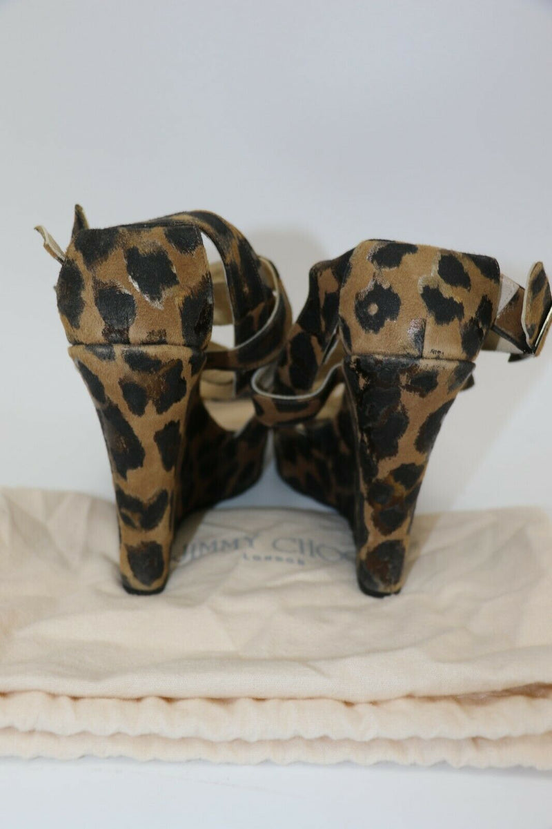 Jimmy Choo Leopard Print Wedge Sandals Size 38/9