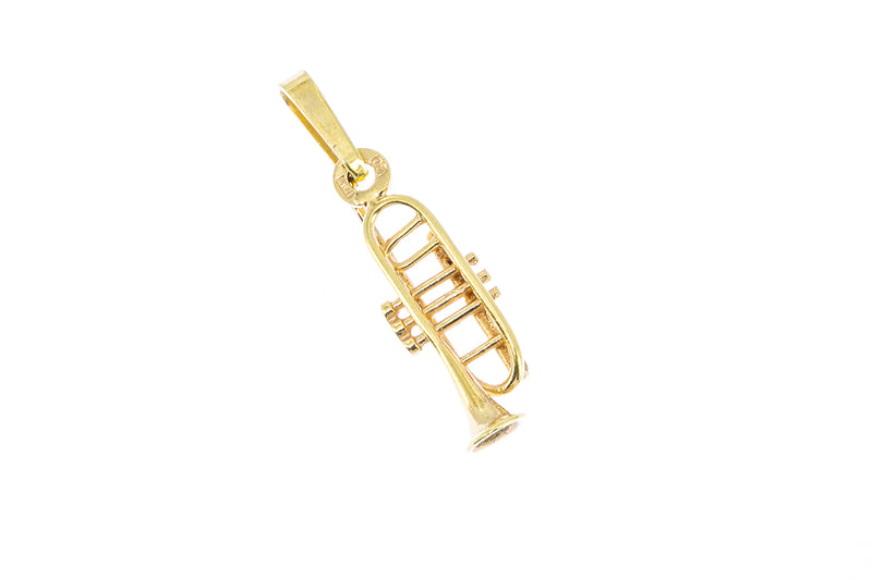 Trumpet Drop Musical Instrument Charm 14K 585 Yellow Gold Dangle Pendant