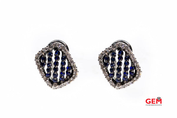 Diamond Sapphire Halo Cluster 18Kt White Gold 750 Earrings